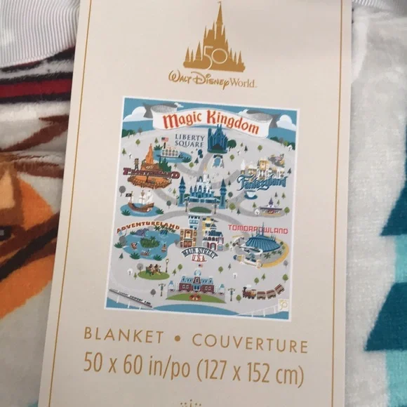 New Walt Disney World 50th Anniversary Magic Kingdom Map Throw Blanket Fleece - Picture 3 of 5